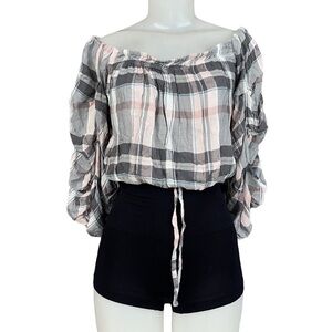 Thread Story Plaid Crop Long sleeve Top Size M